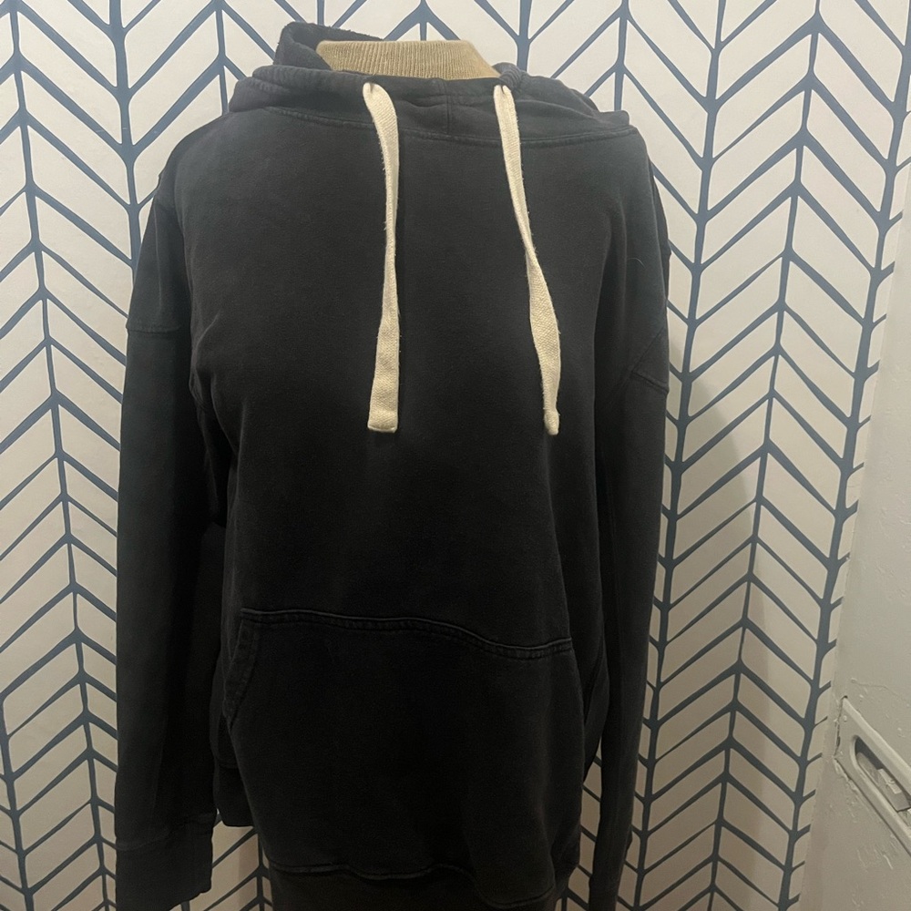 Jungmaven Black Crewneck Hoodie with Cream Drawstrings